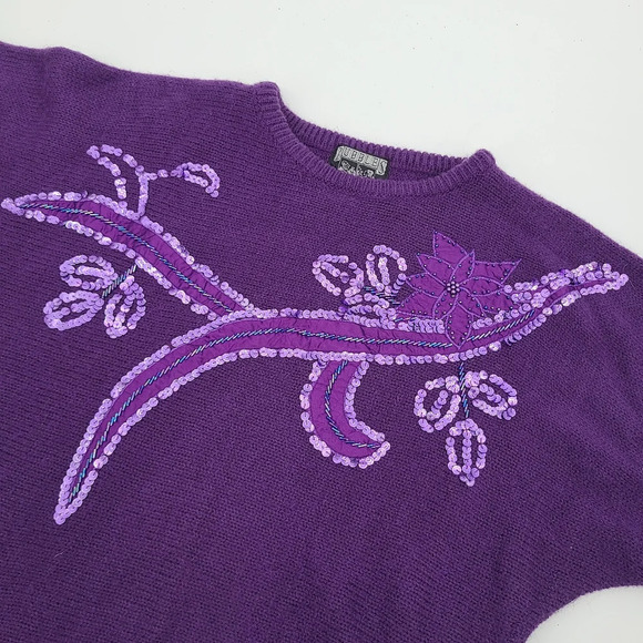 Vintage Sequin & Patch Acrylic Sweater - Picture 2 of 7